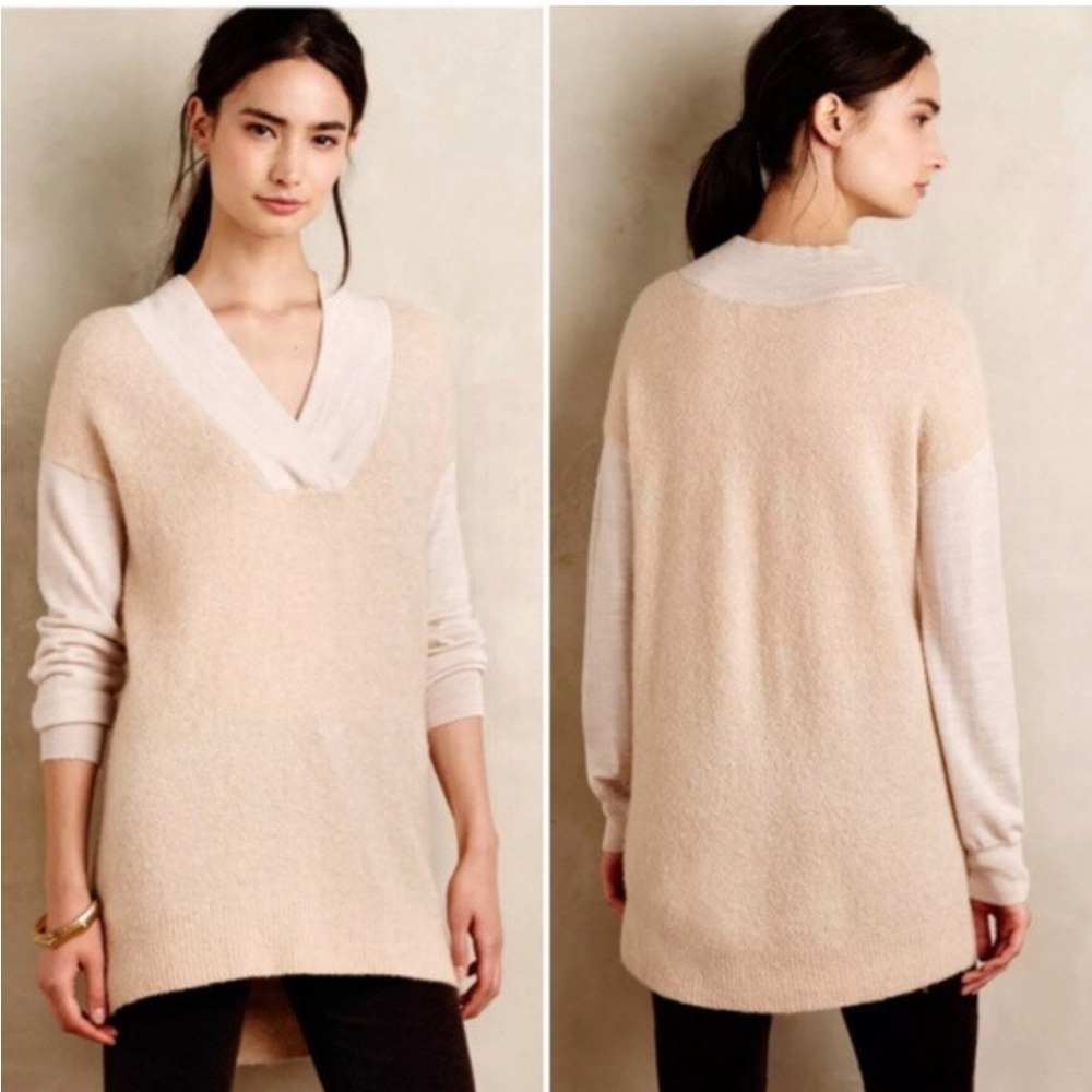 Anthropologie MOTH Two Tone V-Neck Alpaca Wool Blend Sweater Sz M
